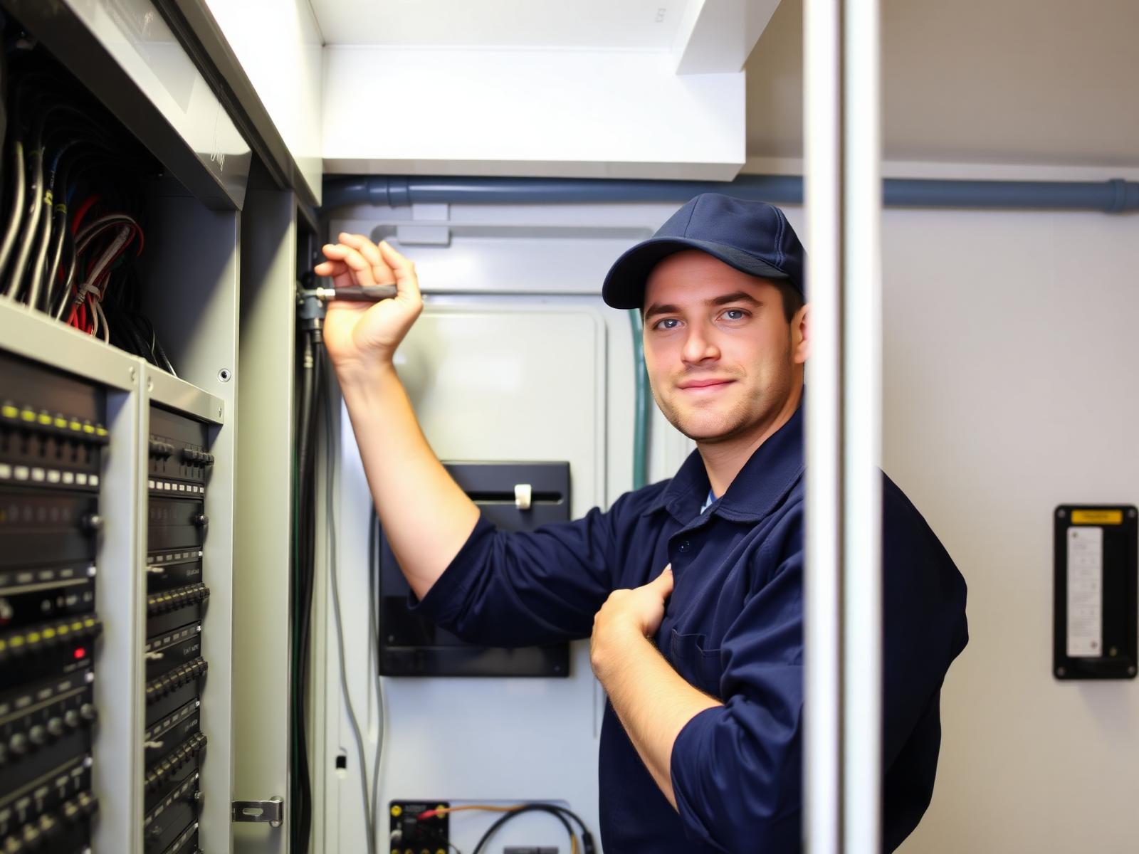 Licensed Snippe Electric Inc. electrician working on an electrical panel